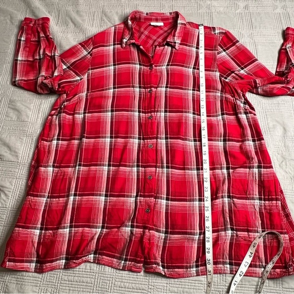 J Jill Womens 2X Red Plaid Button Up Tunic Top Long Sleeve Shirt Pockets - Picture 6 of 9